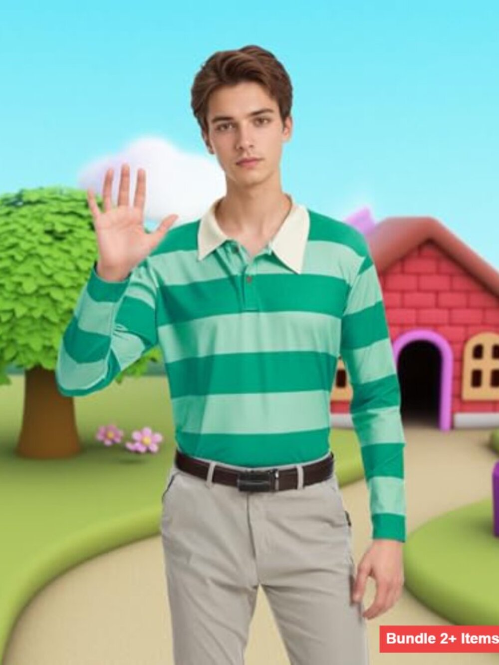 Men's Long Sleeve Striped Polo Shirt for Halloween Cosplay Costume - Picture 3 of 7